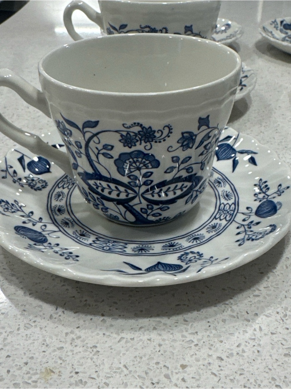 Johnson Brothers Blue and White Porcelain Teacup with Saucer